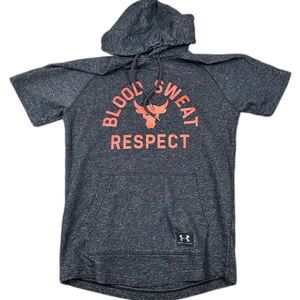 Under Armour Mens Medium "Blood Sweat Respect" Short Sleeve Hoodie The Rock Bull